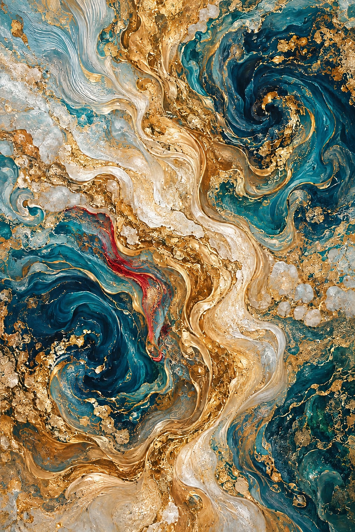 Teal, Gold & Crimson — Canvas Giclée